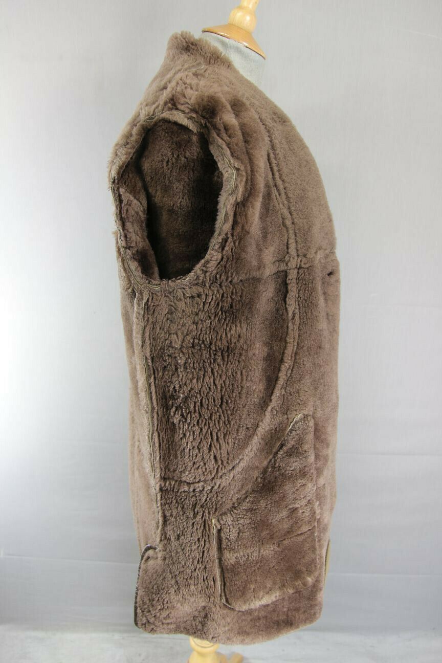 CLASSIC VINTAGE 70's LEATHER TRIMMED LIGHT BROWN SUEDE SHEEPSKIN LINED COAT 36IN