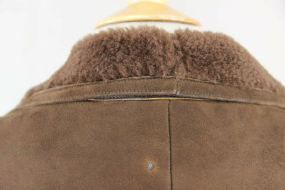 SUPERB QUALITY VINTAGE 1970's DARK BROWN SUEDE LEATHER SHEEPSKIN LINED COAT 34IN