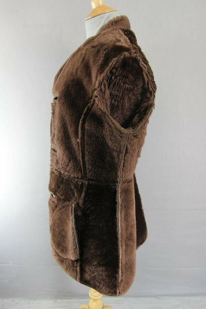 SUPERB QUALITY VINTAGE 1970's DARK BROWN SUEDE LEATHER SHEEPSKIN LINED COAT 34IN
