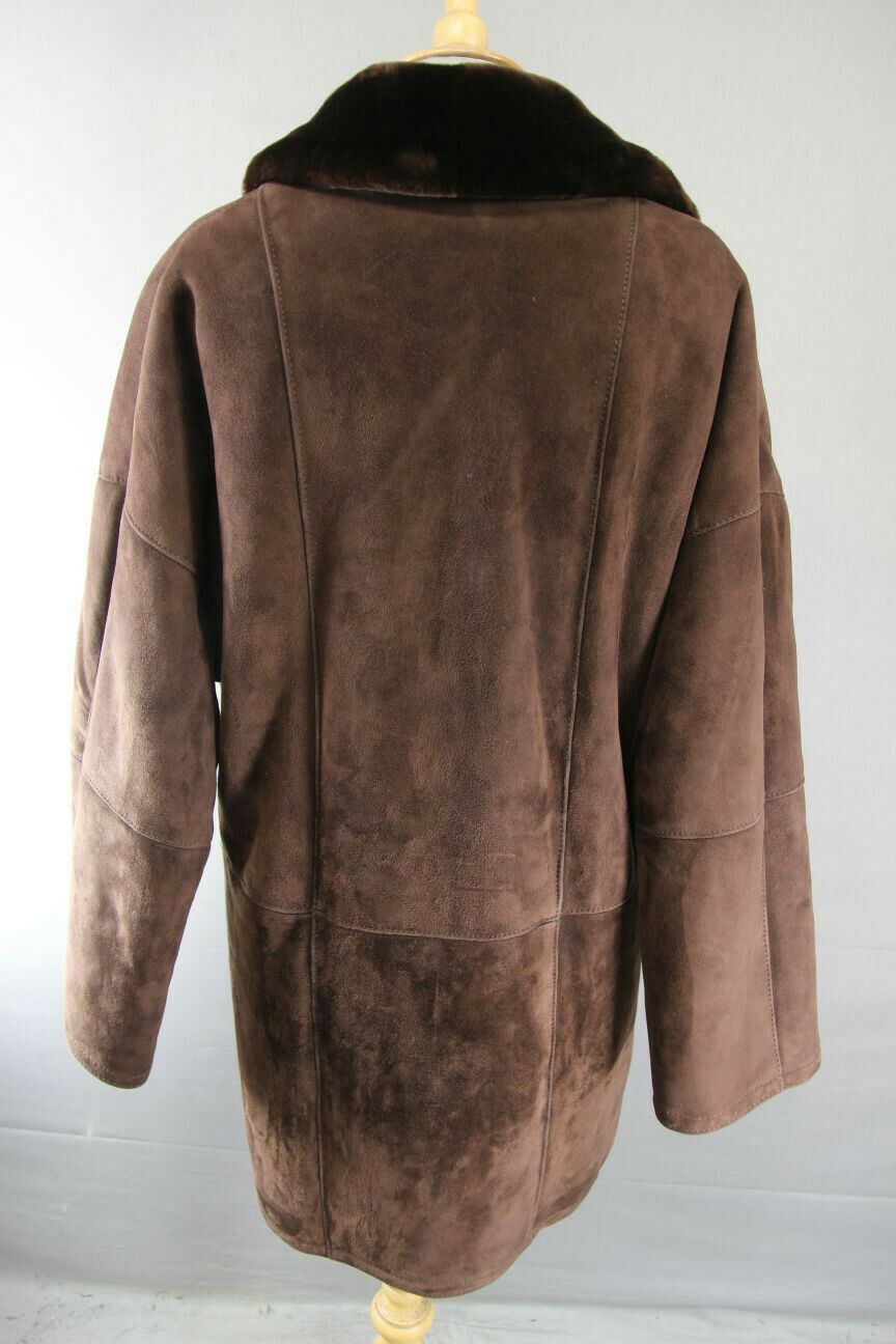 CLASSIC VINTAGE 70's DARK BROWN SUEDE LEATHER SHEEPSKIN LINED COAT 34 INCH/86 CM