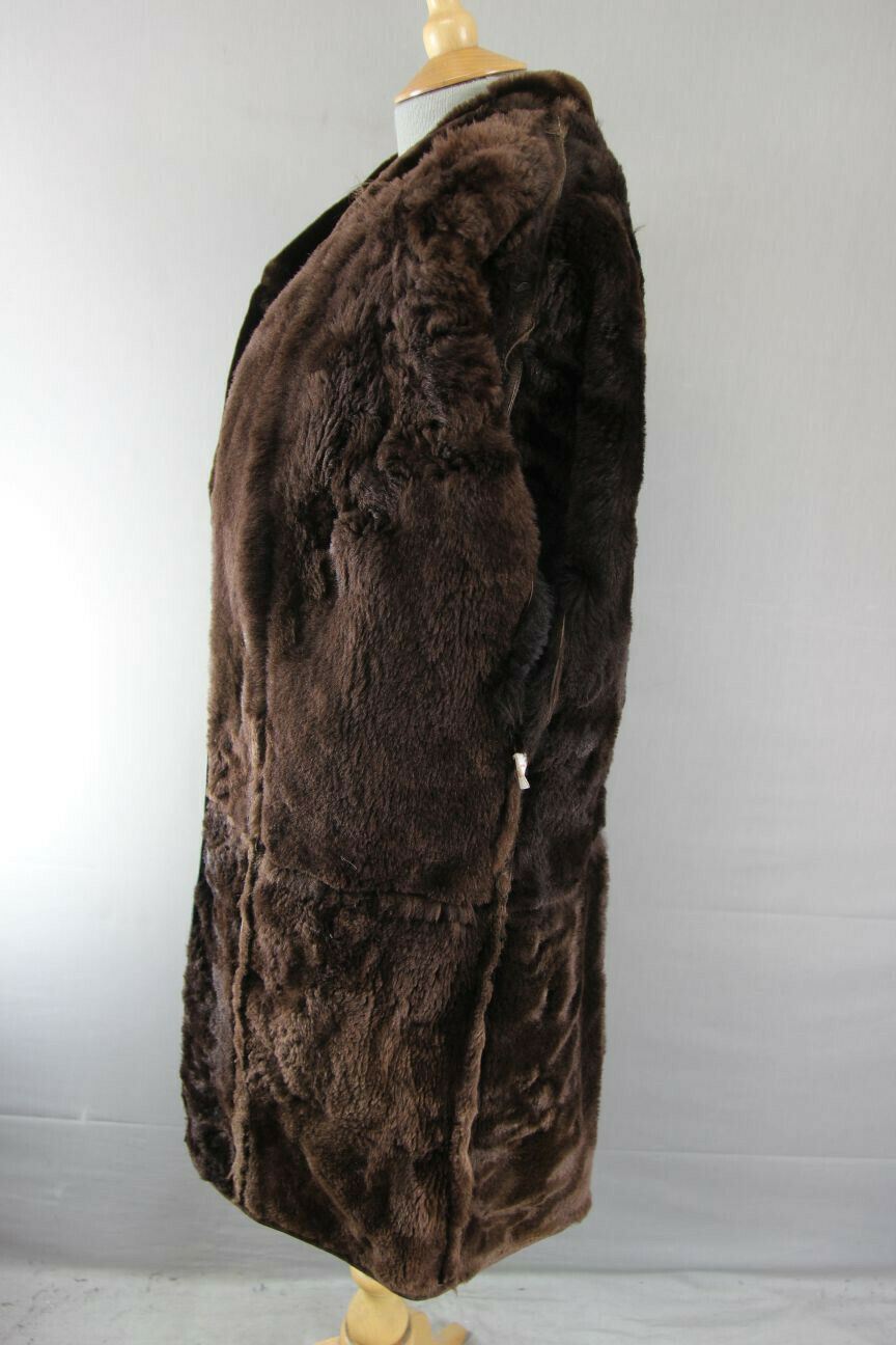 CLASSIC VINTAGE 70's DARK BROWN SUEDE LEATHER SHEEPSKIN LINED COAT 34 INCH/86 CM