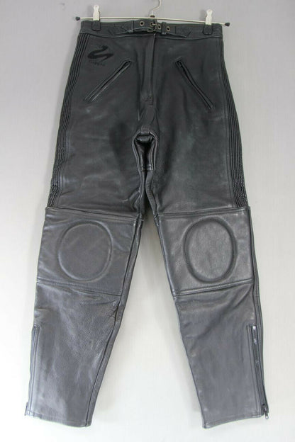 JUST BIKERS BLACK LEATHER TROUSERS SIZE 12 - WAIST 28 INCH/INSIDE LEG 28 INCH