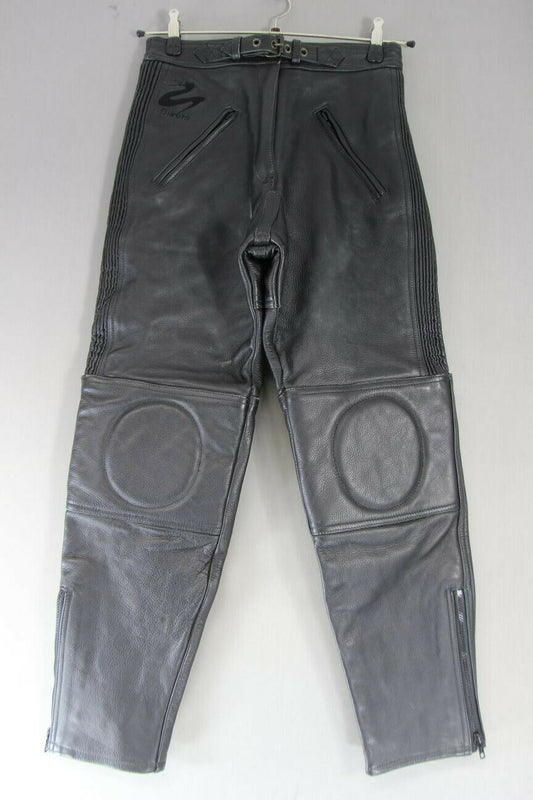 JUST BIKERS BLACK LEATHER TROUSERS SIZE 12 - WAIST 28 INCH/INSIDE LEG 28 INCH