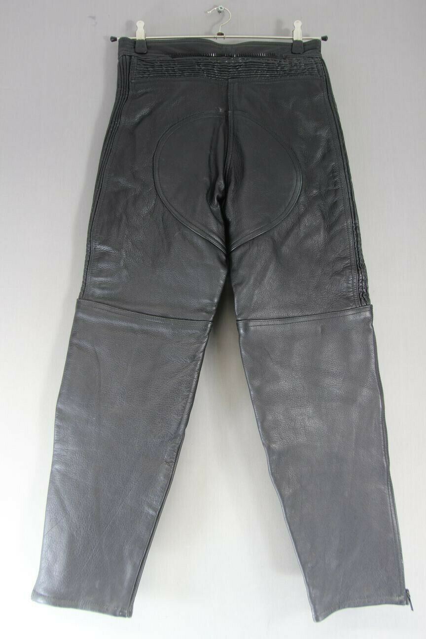 JUST BIKERS BLACK LEATHER TROUSERS SIZE 12 - WAIST 28 INCH/INSIDE LEG 28 INCH