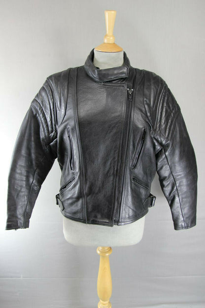 BRITISH MADE BIKER'S PARADISE BLACK COWHIDE LEATHER BIKER JACKET SIZE 14
