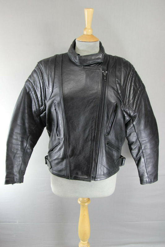 BRITISH MADE BIKER'S PARADISE BLACK COWHIDE LEATHER BIKER JACKET SIZE 14