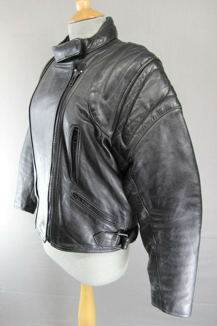 BRITISH MADE BIKER'S PARADISE BLACK COWHIDE LEATHER BIKER JACKET SIZE 14