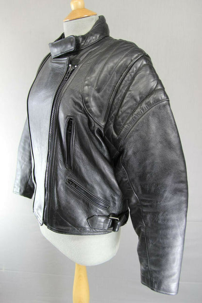 BRITISH MADE BIKER'S PARADISE BLACK COWHIDE LEATHER BIKER JACKET SIZE 14