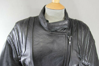 BRITISH MADE BIKER'S PARADISE BLACK COWHIDE LEATHER BIKER JACKET SIZE 14