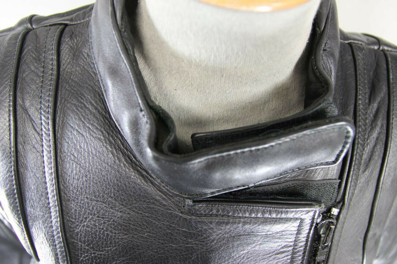 BRITISH MADE BIKER'S PARADISE BLACK COWHIDE LEATHER BIKER JACKET SIZE 14
