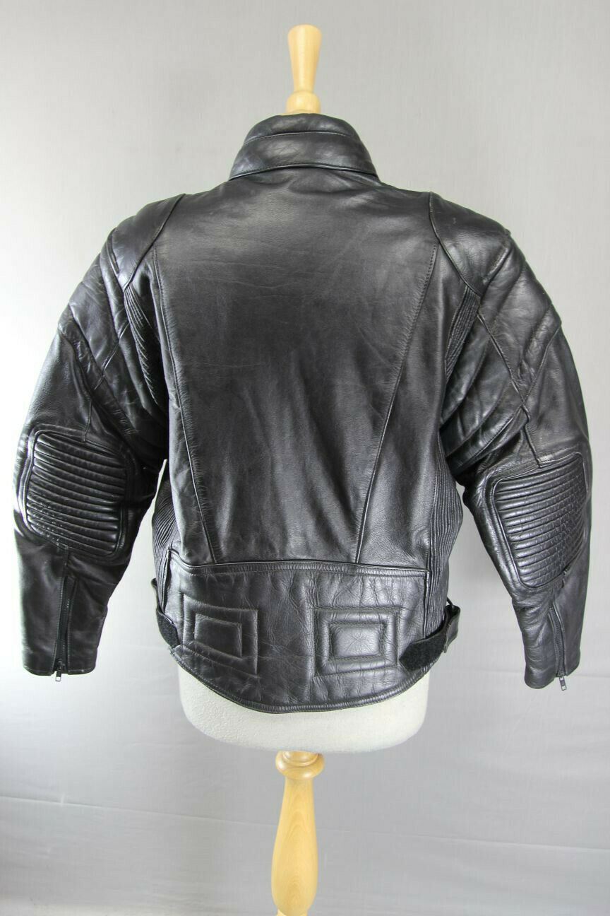 BRITISH MADE BIKER'S PARADISE BLACK COWHIDE LEATHER BIKER JACKET SIZE 14