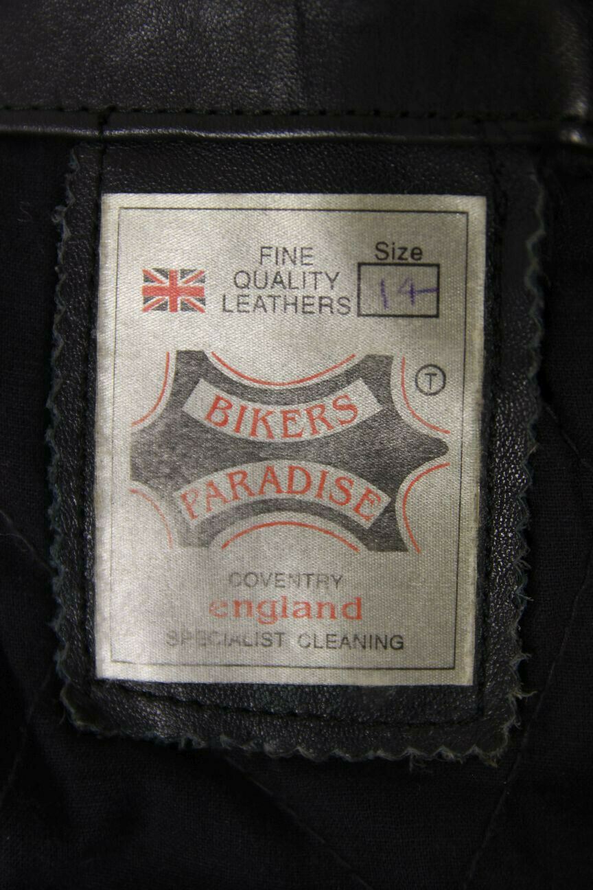 BRITISH MADE BIKER'S PARADISE BLACK COWHIDE LEATHER BIKER JACKET SIZE 14