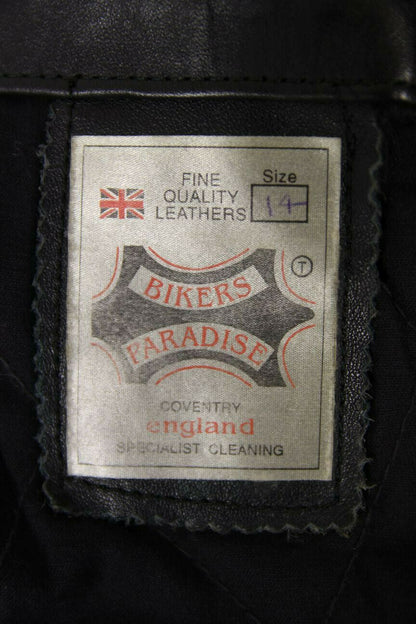 BRITISH MADE BIKER'S PARADISE BLACK COWHIDE LEATHER BIKER JACKET SIZE 14