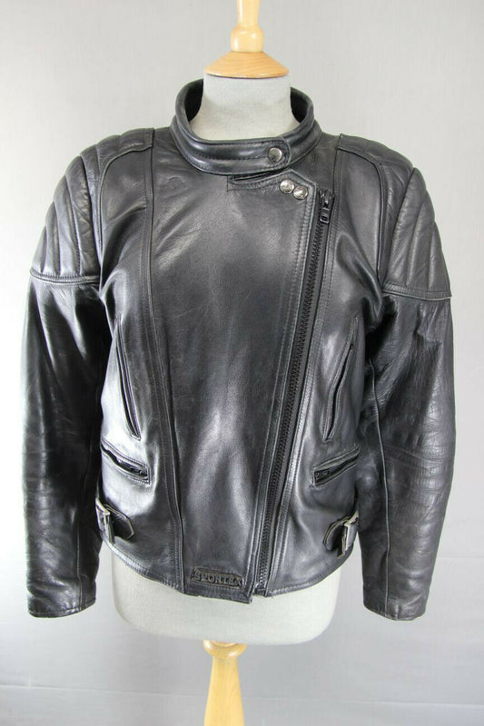 SUPERB QUALITY BLACK LEATHER SPORTEX A5 CLASSIC BIKER JACKET 38 INCH