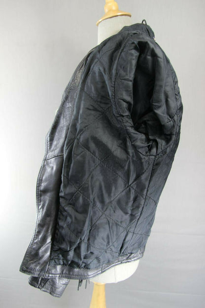 VINTAGE 70's MIRKHA PUNK ROCK CLASSIC TASSLED BLACK LEATHER BIKER JACKET 40 INCH