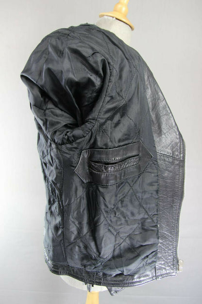 VINTAGE 70's MIRKHA PUNK ROCK CLASSIC TASSLED BLACK LEATHER BIKER JACKET 40 INCH