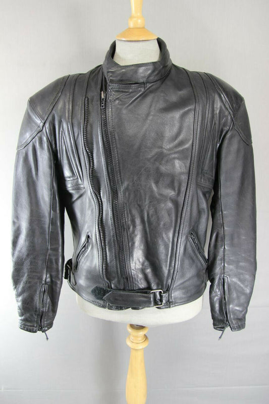 CLASSIC BLACK COWHIDE LEATHER BIKER JACKET 40 INCH