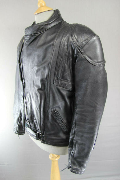 CLASSIC BLACK COWHIDE LEATHER BIKER JACKET 40 INCH