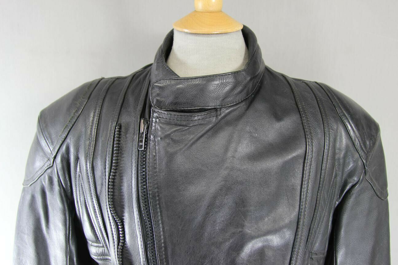 CLASSIC BLACK COWHIDE LEATHER BIKER JACKET 40 INCH