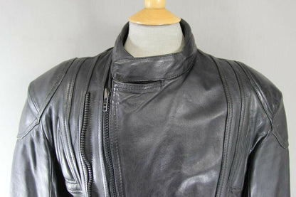 CLASSIC BLACK COWHIDE LEATHER BIKER JACKET 40 INCH