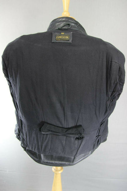CLASSIC BLACK COWHIDE LEATHER BIKER JACKET 40 INCH