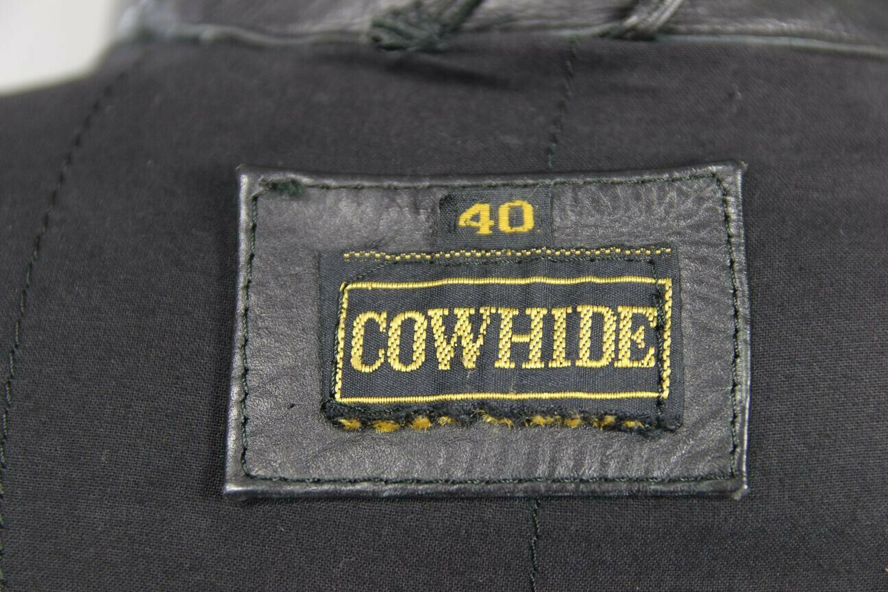 CLASSIC BLACK COWHIDE LEATHER BIKER JACKET 40 INCH