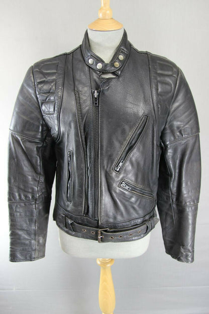 CLASSIC BLACK COWHIDE LEATHER BIKER JACKET 36 INCH/SMALL