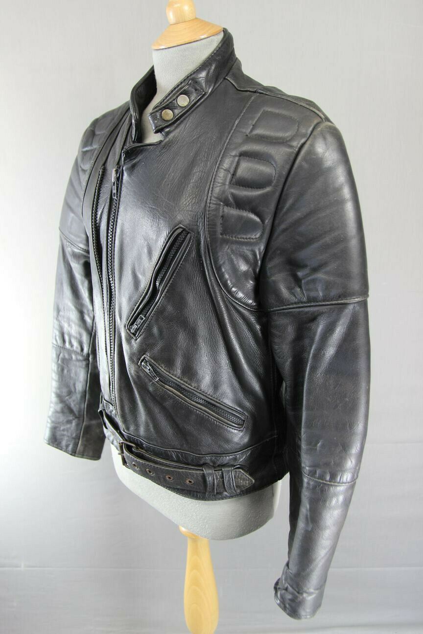 CLASSIC BLACK COWHIDE LEATHER BIKER JACKET 36 INCH/SMALL