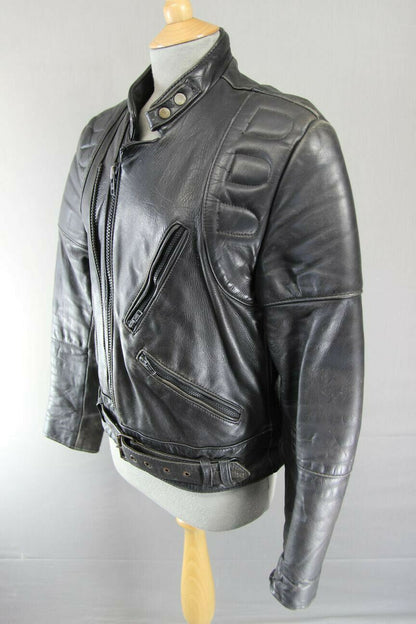 CLASSIC BLACK COWHIDE LEATHER BIKER JACKET 36 INCH/SMALL