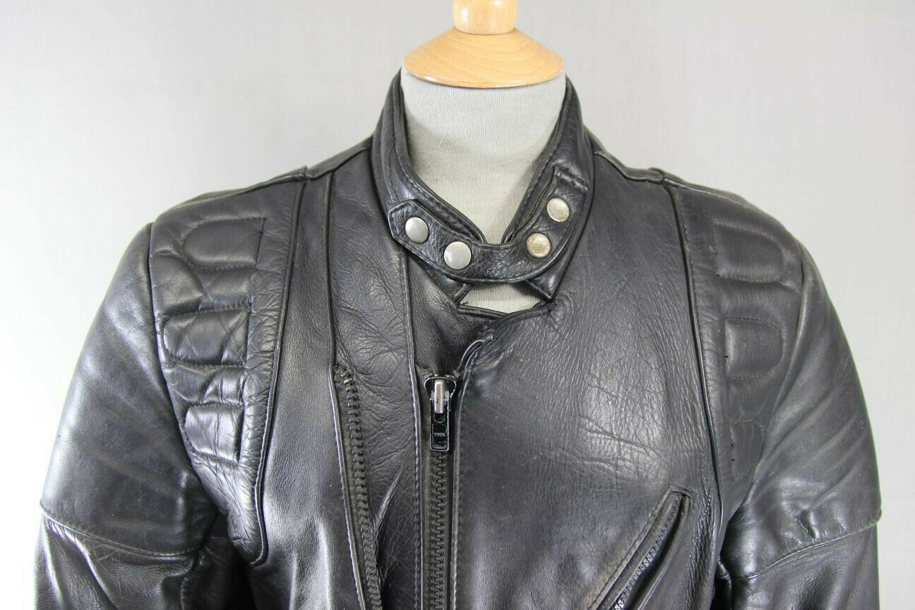 CLASSIC BLACK COWHIDE LEATHER BIKER JACKET 36 INCH/SMALL