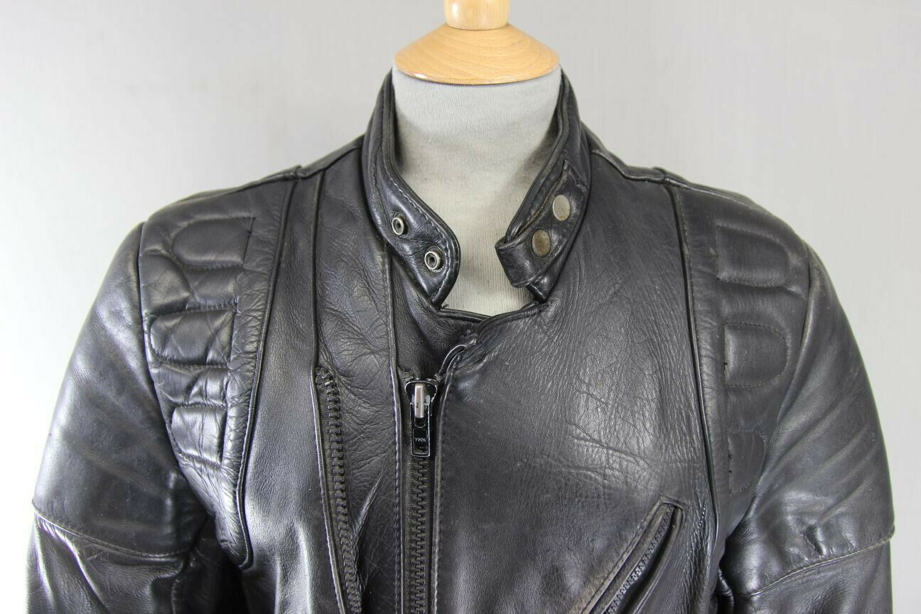 CLASSIC BLACK COWHIDE LEATHER BIKER JACKET 36 INCH/SMALL
