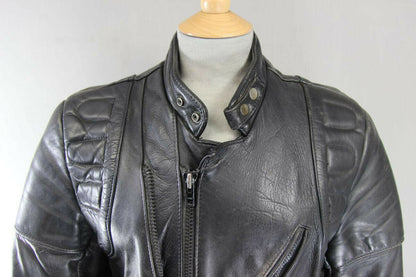 CLASSIC BLACK COWHIDE LEATHER BIKER JACKET 36 INCH/SMALL