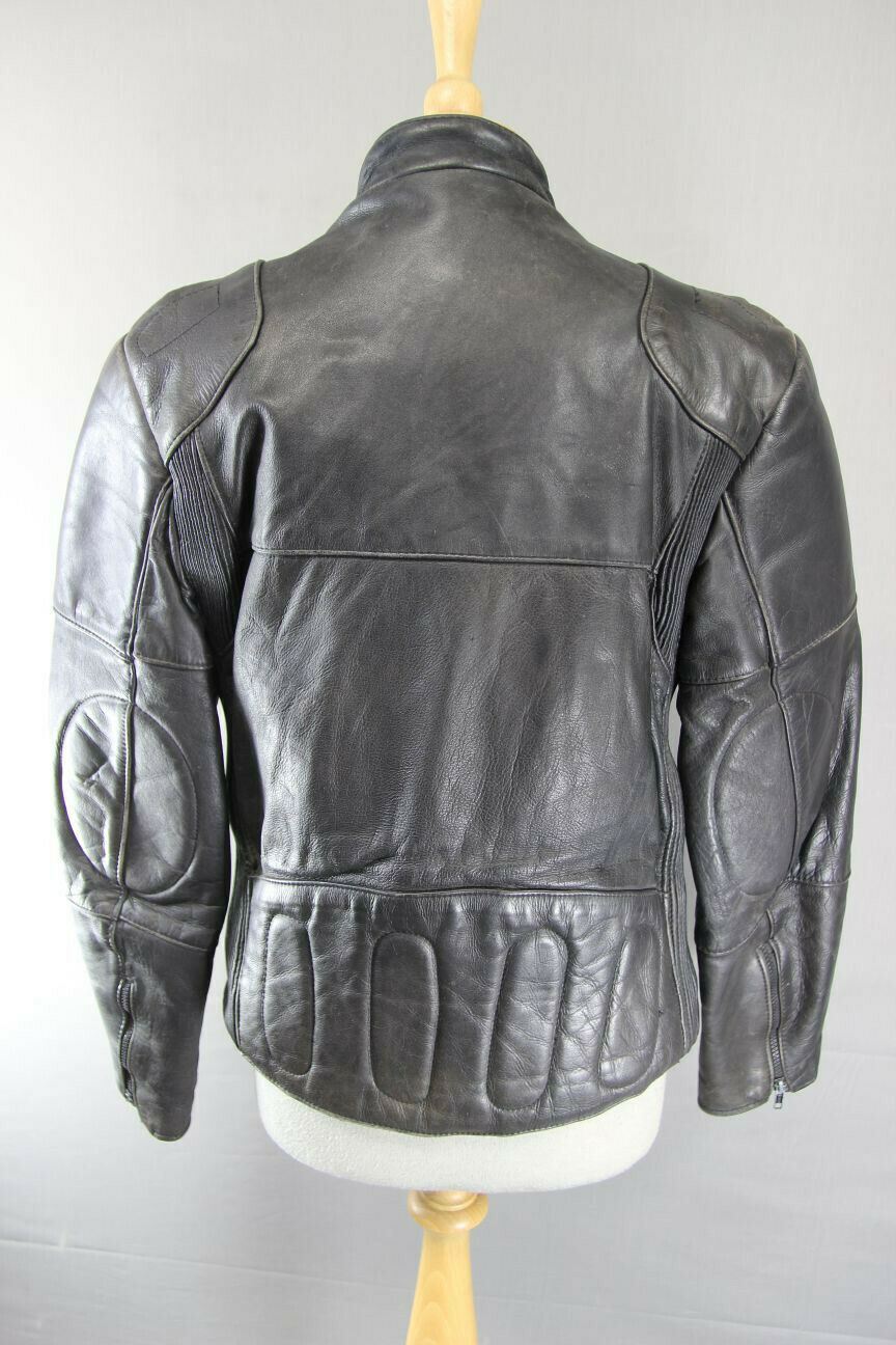 CLASSIC BLACK COWHIDE LEATHER BIKER JACKET 36 INCH/SMALL