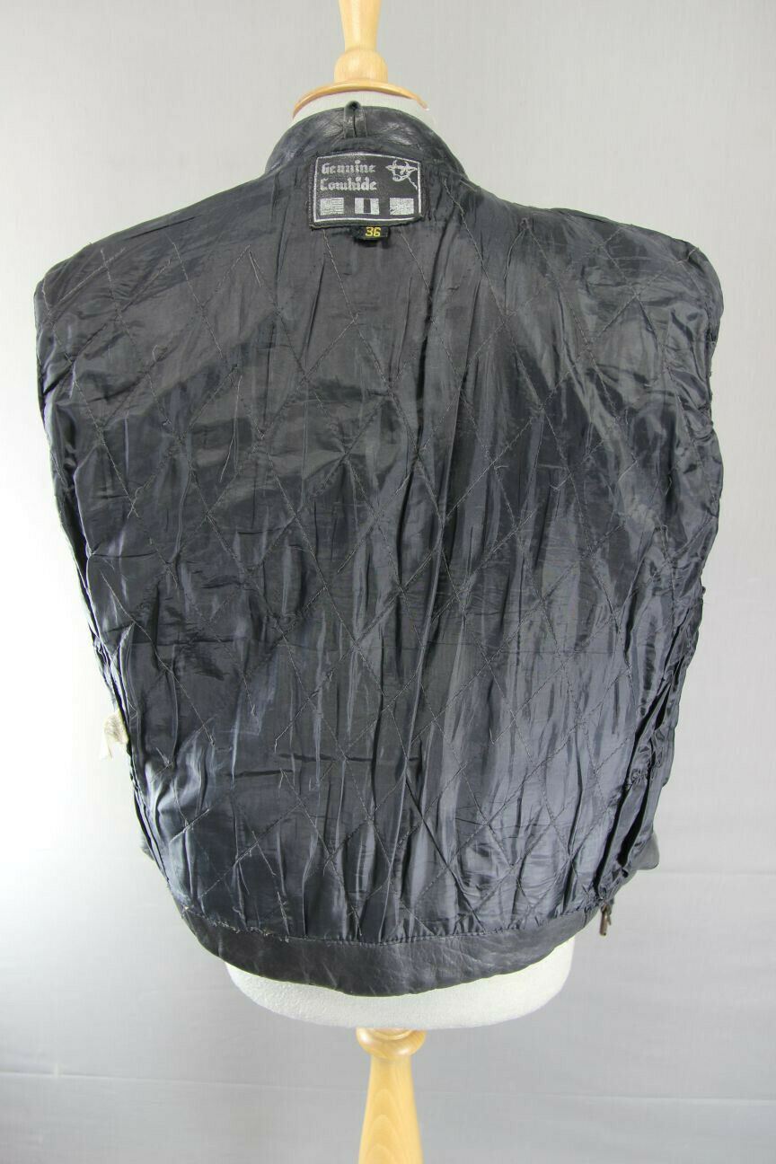 CLASSIC BLACK COWHIDE LEATHER BIKER JACKET 36 INCH/SMALL