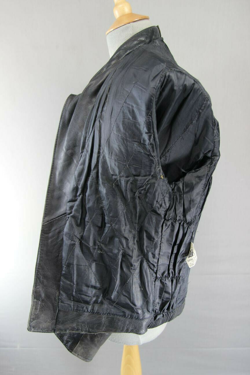 CLASSIC BLACK COWHIDE LEATHER BIKER JACKET 36 INCH/SMALL