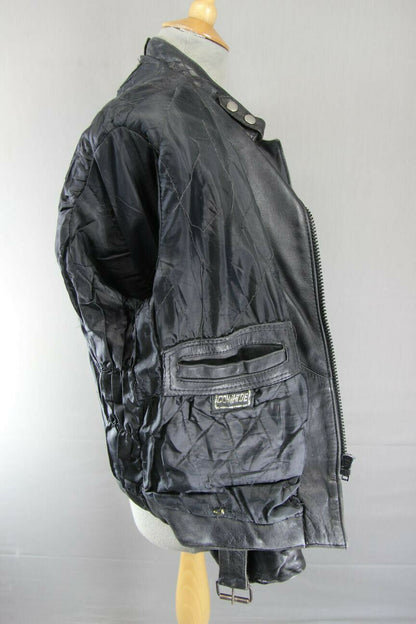CLASSIC BLACK COWHIDE LEATHER BIKER JACKET 36 INCH/SMALL
