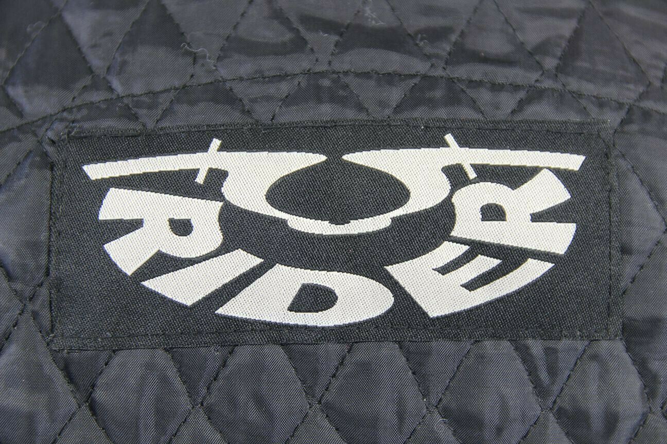 RIDER BLACK LEATHER BIKER JACKET WITH REMOVABLE BACK PROTECTOR, SIZE 16
