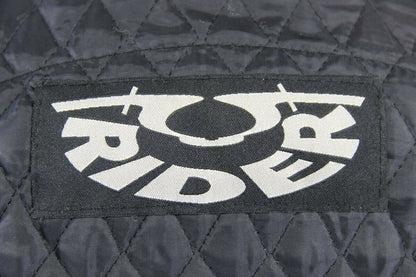 RIDER BLACK LEATHER BIKER JACKET WITH REMOVABLE BACK PROTECTOR, SIZE 16