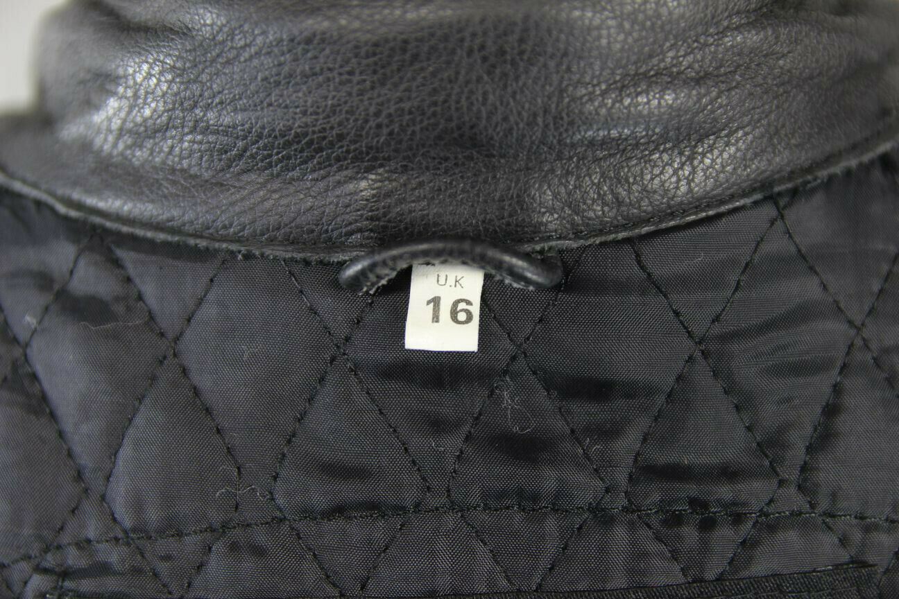 RIDER BLACK LEATHER BIKER JACKET WITH REMOVABLE BACK PROTECTOR, SIZE 16