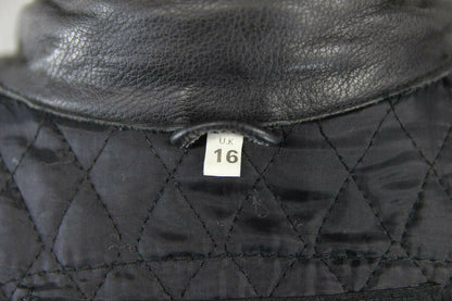 RIDER BLACK LEATHER BIKER JACKET WITH REMOVABLE BACK PROTECTOR, SIZE 16