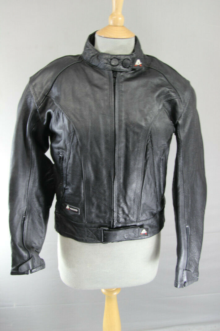 AKITO CONCEPTWEAR BLACK LEATHER BIKER JACKET + CE ARMOUR/THERMAL LINING: SIZE 12