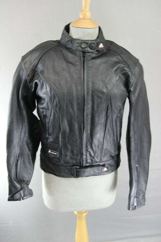 AKITO CONCEPTWEAR BLACK LEATHER BIKER JACKET + CE ARMOUR/THERMAL LINING: SIZE 12