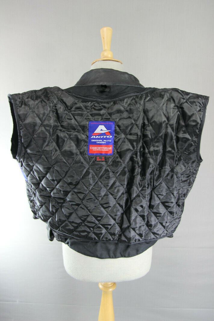 AKITO CONCEPTWEAR BLACK LEATHER BIKER JACKET + CE ARMOUR/THERMAL LINING: SIZE 12