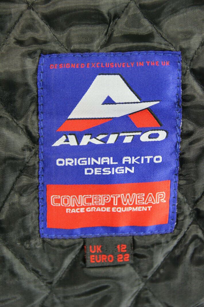 AKITO CONCEPTWEAR BLACK LEATHER BIKER JACKET + CE ARMOUR/THERMAL LINING: SIZE 12