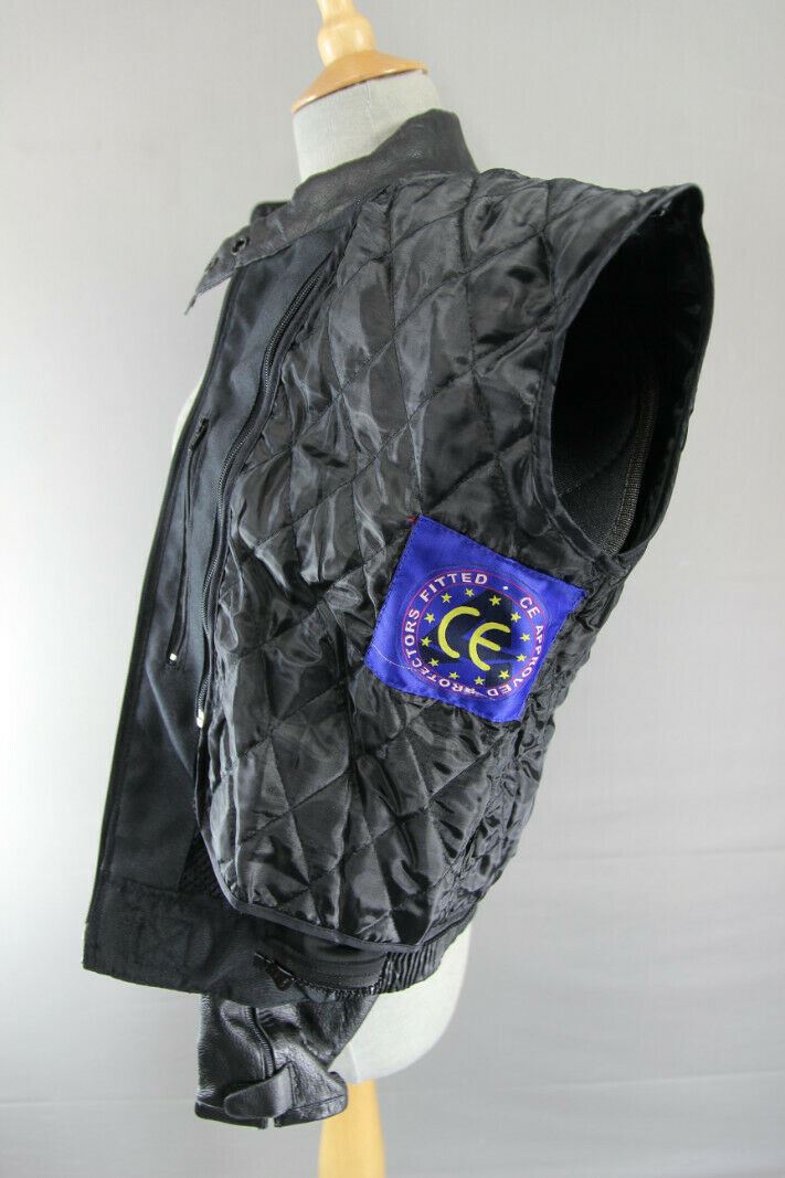 AKITO CONCEPTWEAR BLACK LEATHER BIKER JACKET + CE ARMOUR/THERMAL LINING: SIZE 12