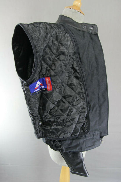 AKITO CONCEPTWEAR BLACK LEATHER BIKER JACKET + CE ARMOUR/THERMAL LINING: SIZE 12