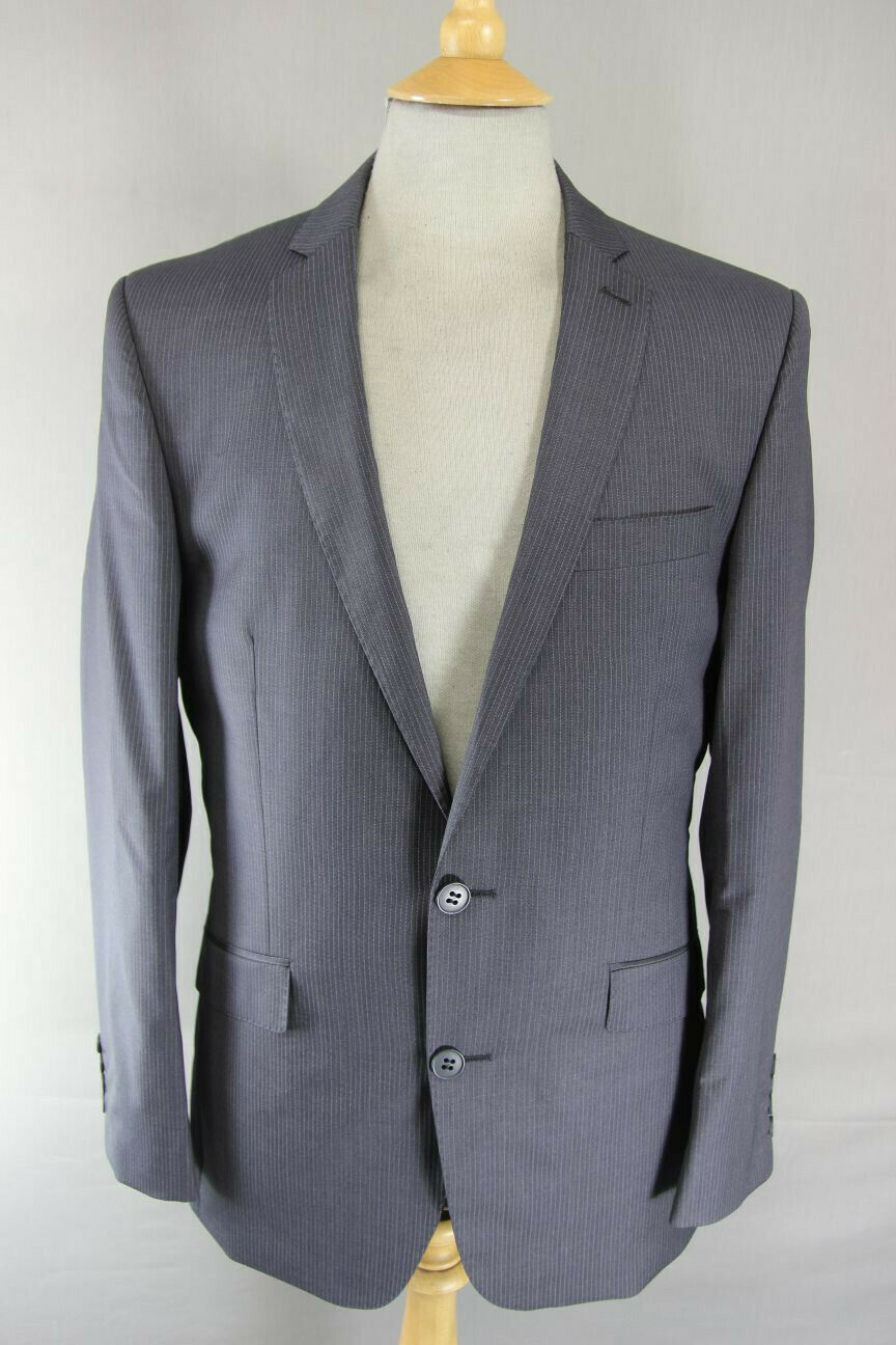BRAND NEW WOOL RICH BLEND GREY PINSTRIPED JACKET: 38 INCH CHEST (REGULAR FIT)