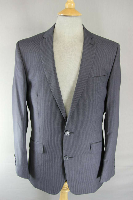 BRAND NEW WOOL RICH BLEND GREY PINSTRIPED JACKET: 38 INCH CHEST (REGULAR FIT)