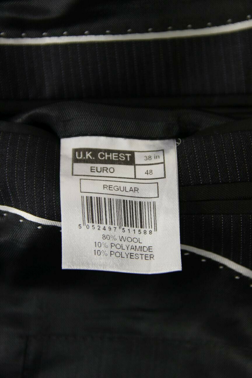 BRAND NEW WOOL RICH BLEND GREY PINSTRIPED JACKET: 38 INCH CHEST (REGULAR FIT)
