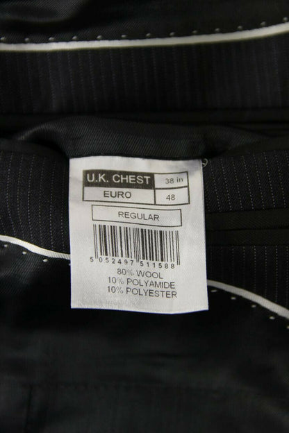 BRAND NEW WOOL RICH BLEND GREY PINSTRIPED JACKET: 38 INCH CHEST (REGULAR FIT)